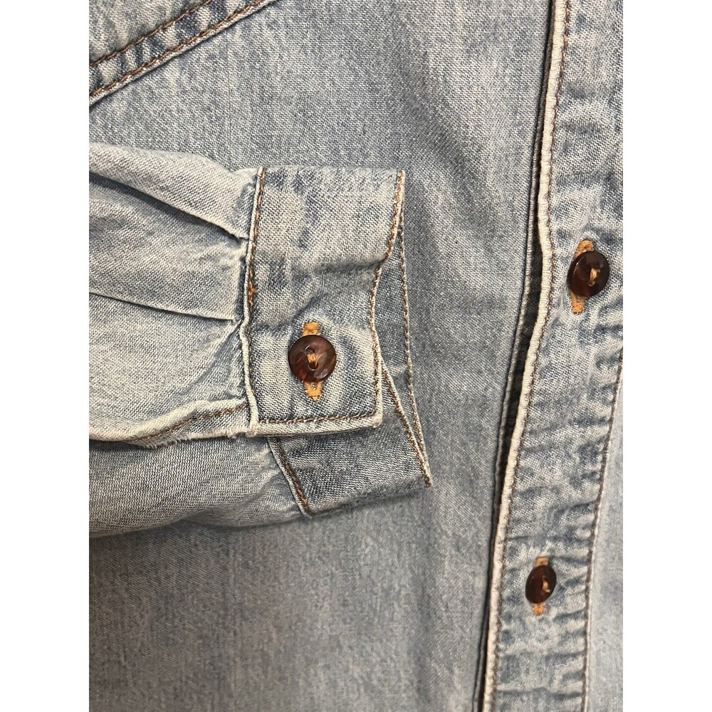 Vtg 90s SUTTINI Blue Denim Patchwork Shirt South Africa Button Up Long Sleeve L - Picture 6 of 11